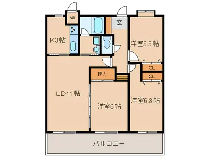 ハイグランディ塩冶(3LDK/7階)の間取り写真