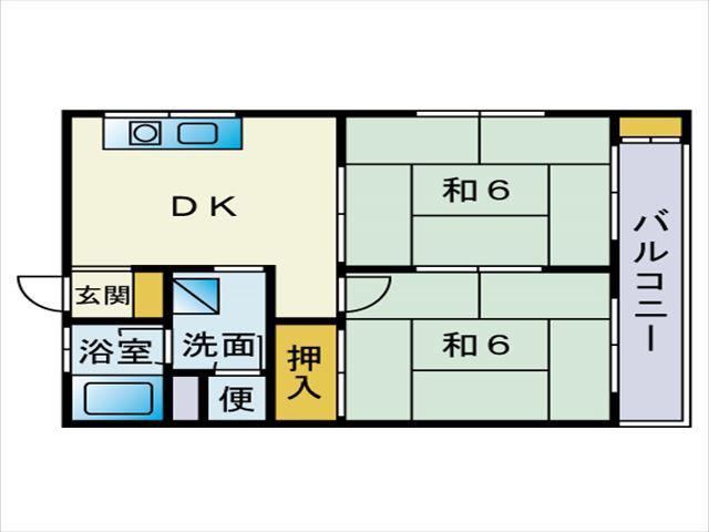 ハイサンルーフ福重(2DK/3階)の間取り写真