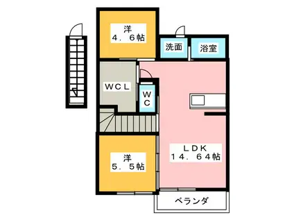 メゾンドファミーユ(2LDK/2階)の間取り写真