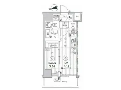 メイクス上野(1DK/7階)の間取り写真