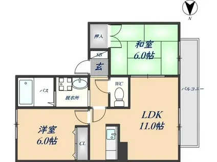 新栄プロパティー恩智III(2LDK/2階)の間取り写真
