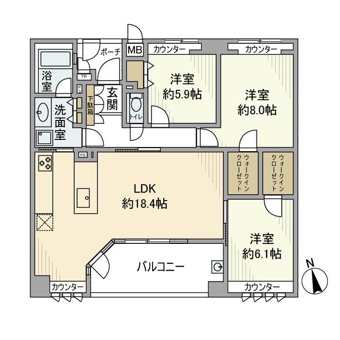 プライマージュ加賀(3LDK/9階)の間取り写真