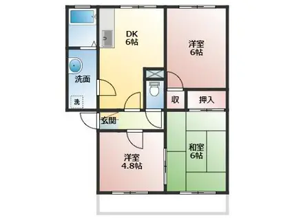 サンハイムみどりB(3DK/1階)の間取り写真