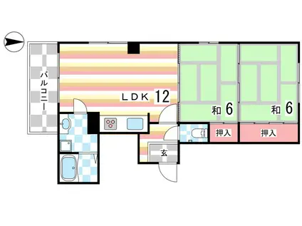 エクセル春日野道(2LDK/3階)の間取り写真