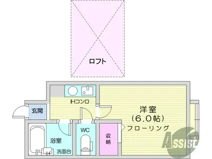 ベルシティ木ノ下(1K/1階)の間取り写真