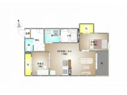 REGALEST 青江VI(2LDK/3階)の間取り写真