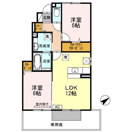 ファーシルB棟(2LDK/1階)の間取り写真