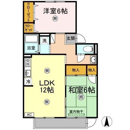 グリーンコーポ板谷 C棟(2LDK/1階)の間取り写真