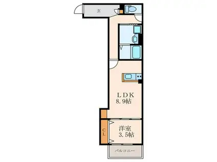 CRECIA城野(1LDK/2階)の間取り写真