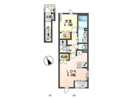 グリーンメゾンV(1LDK/2階)の間取り写真