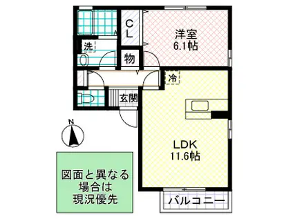 プラートA棟(1LDK/2階)の間取り写真