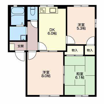 ラフォーレビラB(3DK/1階)の間取り写真