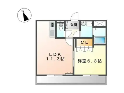 ピアリー(1LDK/2階)の間取り写真