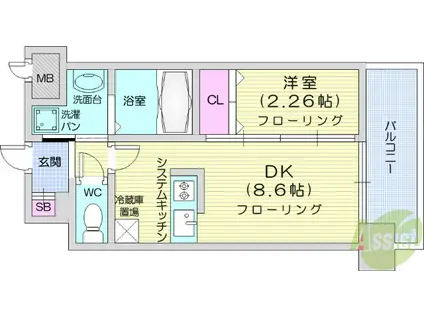 アルティザ仙台花京院(1DK/11階)の間取り写真