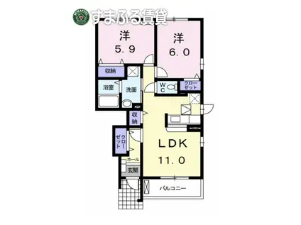 イリスA棟(2LDK/1階)の間取り写真