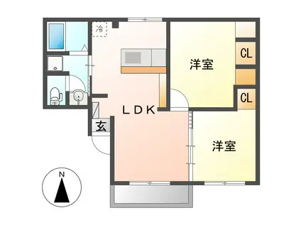 コーポ第2法吉(2LDK/2階)の間取り写真