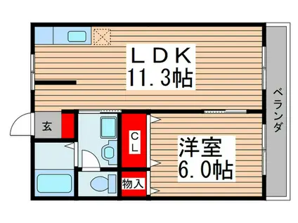 キャッスル奥戸(1LDK/1階)の間取り写真