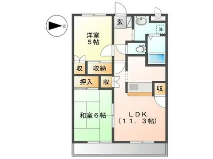 アムールエバーハイツ(2LDK/2階)の間取り写真