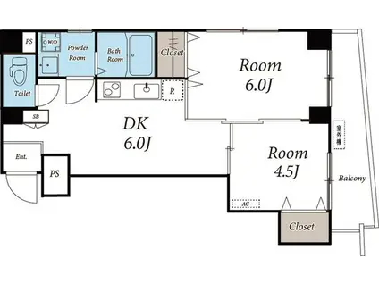 サントピア四谷(2DK/8階)の間取り写真