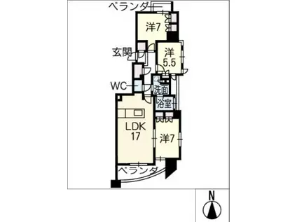 プレティナレジデンス橦木町(3LDK/12階)の間取り写真