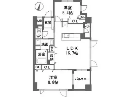 マジェスティ大濠(2LDK/5階)の間取り写真