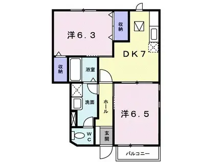 プリムローズ(2DK/1階)の間取り写真