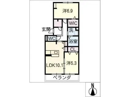 MONOIR鷺山(2LDK/2階)の間取り写真