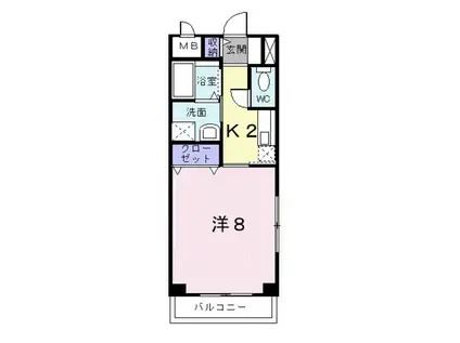 カーサ船越南(1K/2階)の間取り写真