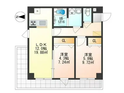 ティーズ ファーツリー(2LDK/3階)の間取り写真