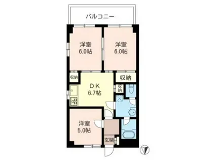 T-NET グリーンヒルズ片山(3DK/4階)の間取り写真