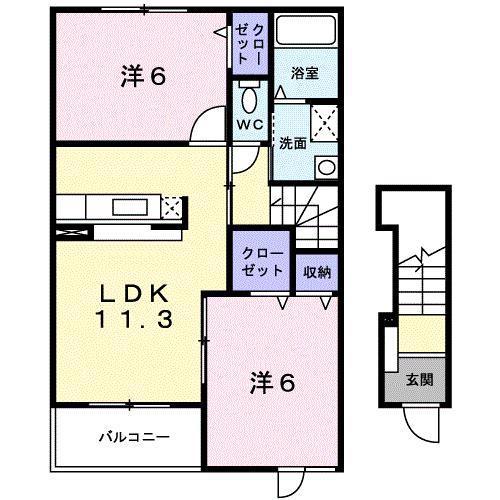 プラシード・ユダ(2LDK/2階)の間取り写真