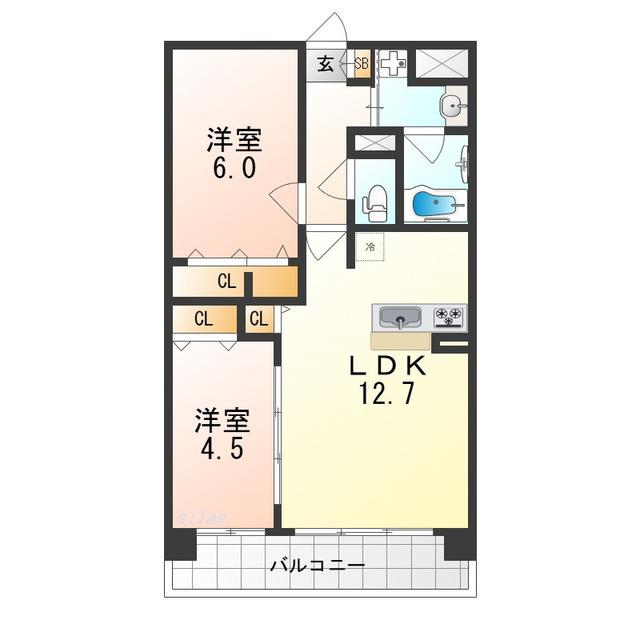 アトリエール堺寺地町(2LDK/7階)の間取り写真