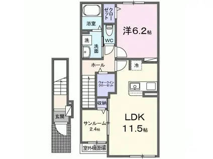 グリーンフラットB棟(1LDK/2階)の間取り写真