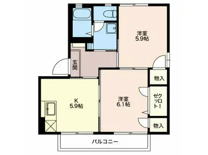 JR東海道本線 掛川駅 バス乗車時間:52分 最寄りバス停で下車 徒歩5分 2階建 築28年(2K/2階)の間取り写真