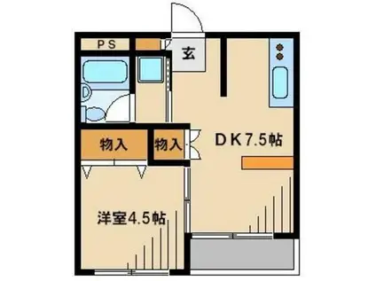 上峰マンション(1DK/2階)の間取り写真