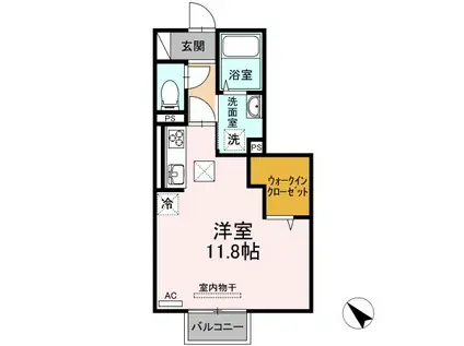 カレッジタウン E・F棟 F棟(ワンルーム/1階)の間取り写真