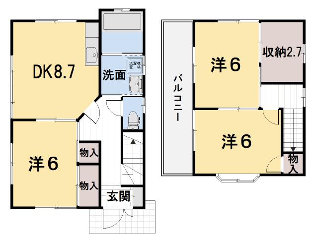 JR山陽本線 東福山駅 徒歩7分 2階建 築25年(3SDK/1階)の間取り写真
