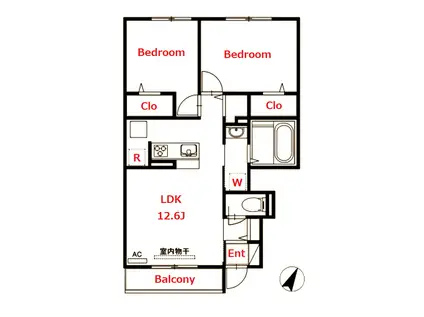メゾン ド プリュネ(2LDK/1階)の間取り写真