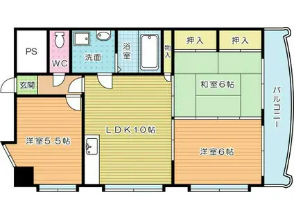 ニューエバーグリーン小倉(3LDK/5階)の間取り写真
