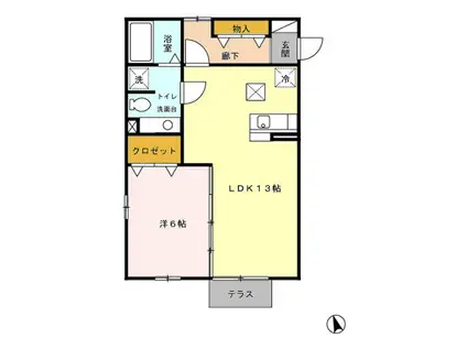 ジュネス・鳥栖(1LDK/1階)の間取り写真