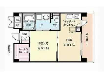 レジデンス八楽(1LDK/6階)の間取り写真