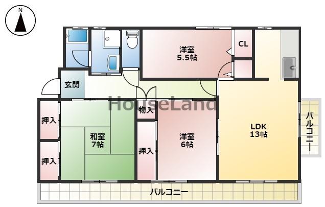ライジング関戸(3LDK/3階)の間取り写真