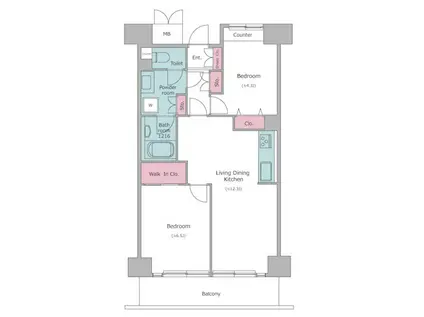 レジディア芝浦(2LDK/5階)の間取り写真