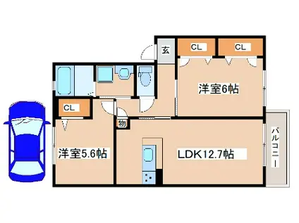 ディアス潤和(2LDK/2階)の間取り写真