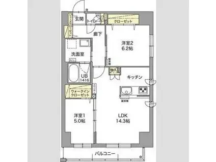 ジュノール桑園 イースト(2LDK/10階)の間取り写真