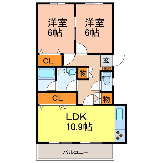 泉ヶ丘クリーンハイツA(2LDK/2階)の間取り写真
