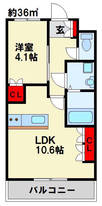 アーバンコート(1LDK/2階)の間取り写真