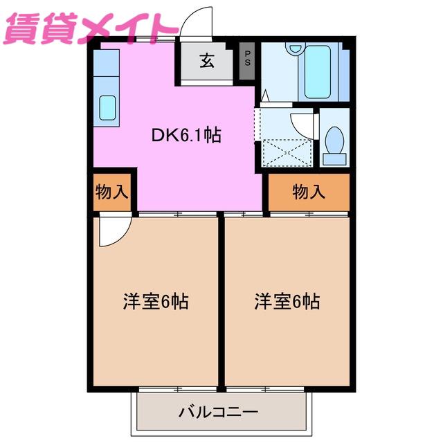 シティハイツKEI(2DK/2階)の間取り写真