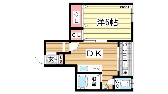 うえむらハイツ(1DK/1階)の間取り写真