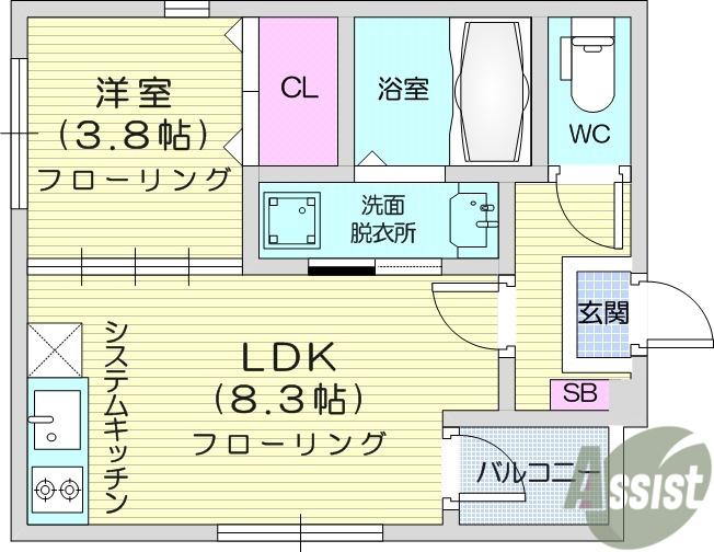 MALVA高砂(1LDK/3階)の間取り写真